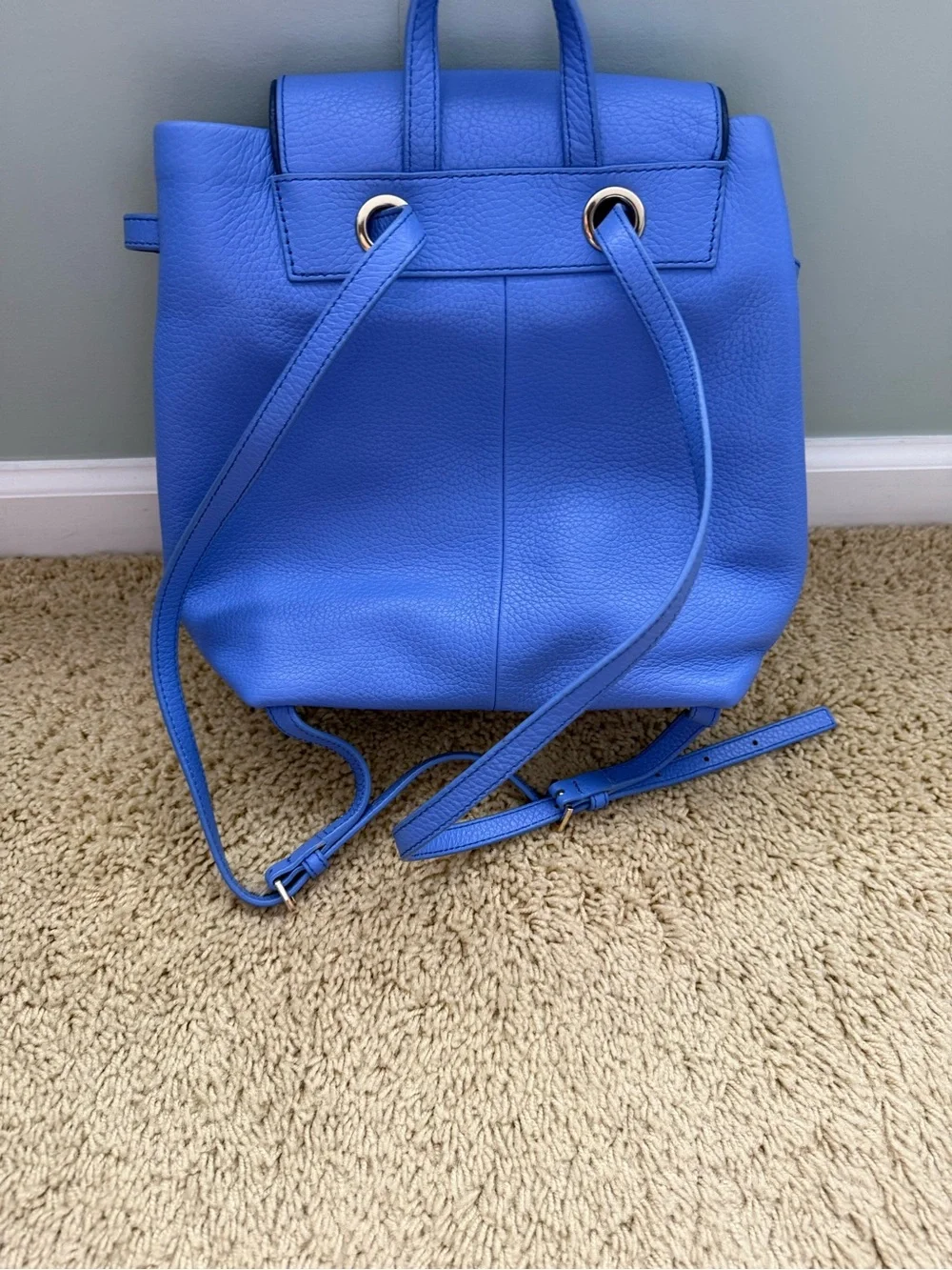 kate spade cobalt blue pebbled leather backpack with tassel